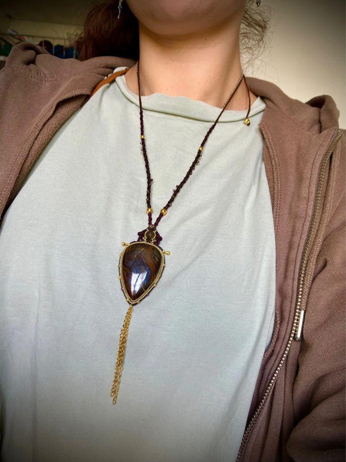 SOLDE -25% Collier pendentif sautoir en macramé avec pierre de Bronzite - photo numéro 6