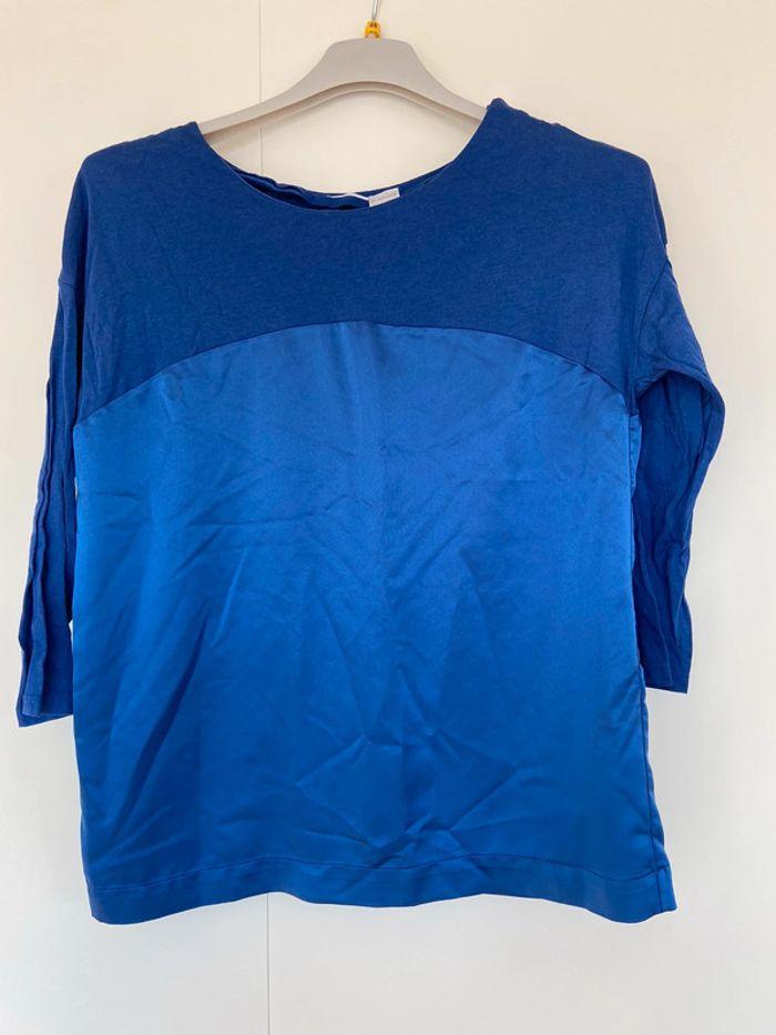 T-shirt Bleu bi matière Laura clement - photo numéro 1