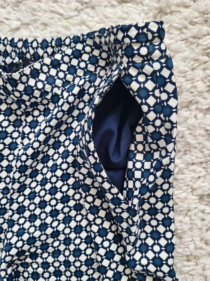 Pantalon large Zara à motifs marine/écru Taille M - photo numéro 3