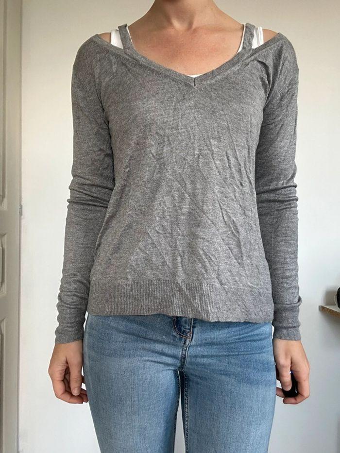 Pull épaules dénudées gris Zara taille 38 💖 - photo numéro 1