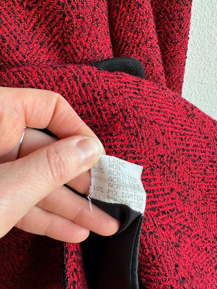 Veste vintage en laine à motif tweed rouge et noir, taille 40 - photo numéro 5