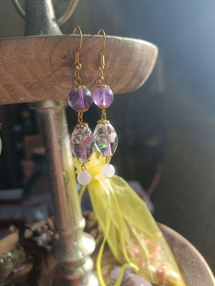 Boucles d'oreilles améthyste et quartz rose - photo numéro 6