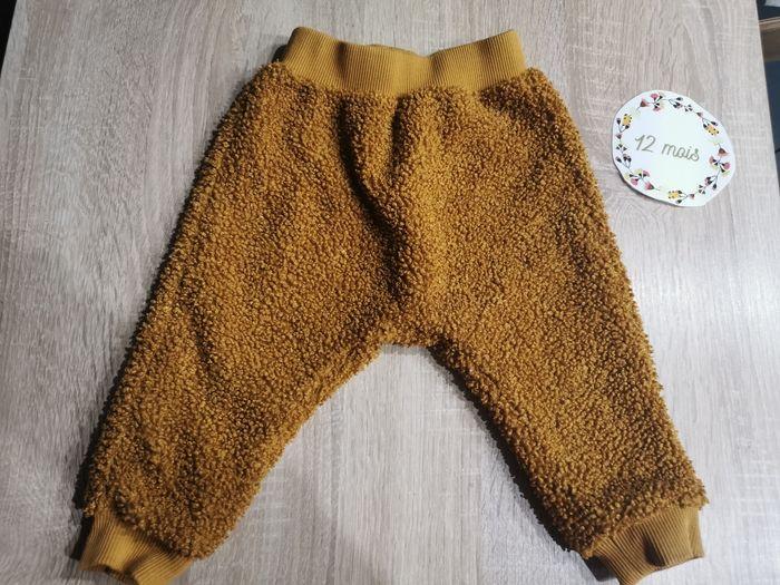 Pantalon chaud 12 mois bébé mixte en coton a bouclette moutarde moulin roty tbe - photo numéro 1