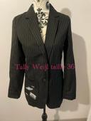 Veste blazer coupe droite noir rayé gris customisé broches amovibles et motifs Tally weijl taille 36