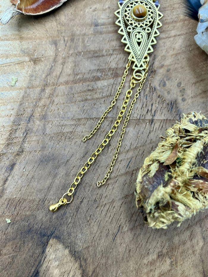 Collier pendentif sautoir chaîne en macramé avec pierre d’Oeil de Tigre - photo numéro 3