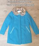 Manteau col fourrure bleu turquoise Catimini grand 12 ans neuf étiqueté