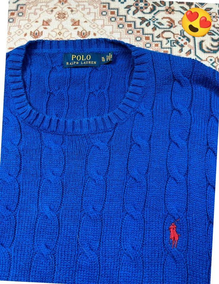 Pull torsadé Ralph Lauren bleu en coton pour homme | Taille XL - photo numéro 8