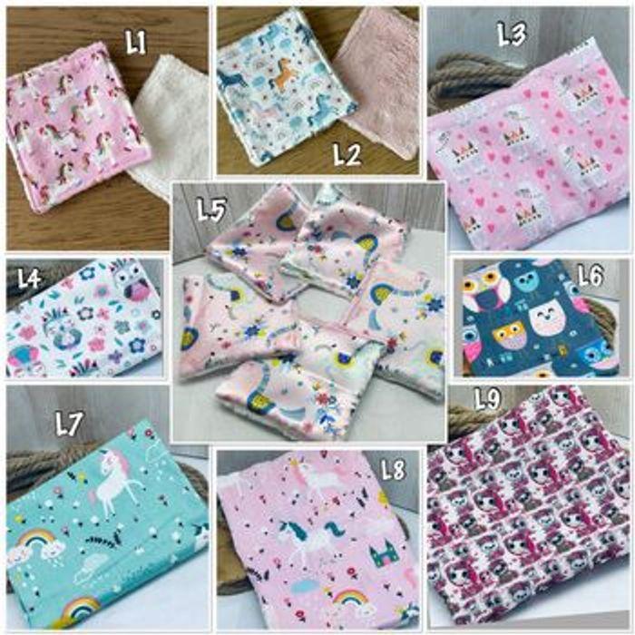 Lingettes bébé lavables lot de 8 motifs au choix,  en  micro  éponge bambou certifiée oeko-tex