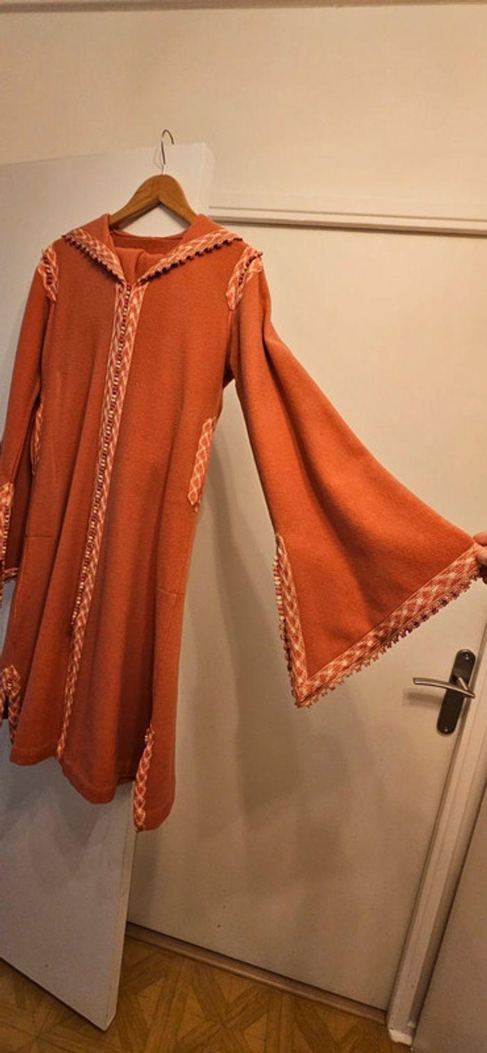 Robe Djellaba Marocaine, cintrée, évasée, en cachemir taille 36, faite main. Avec écharpe - photo numéro 3