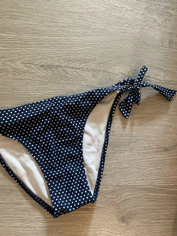 Bas Slip culotte tanga de maillot de bain bleu marine à pois blanc mermaid taille 40 - photo numéro 4