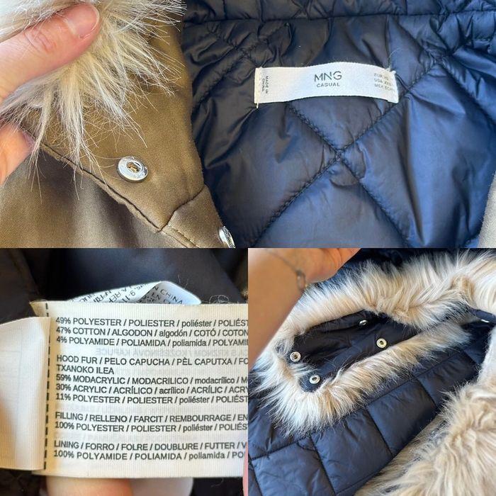 Parka manteau Mango avec capuche en fausse fourrure, couleur kaki, taille XS - photo numéro 9