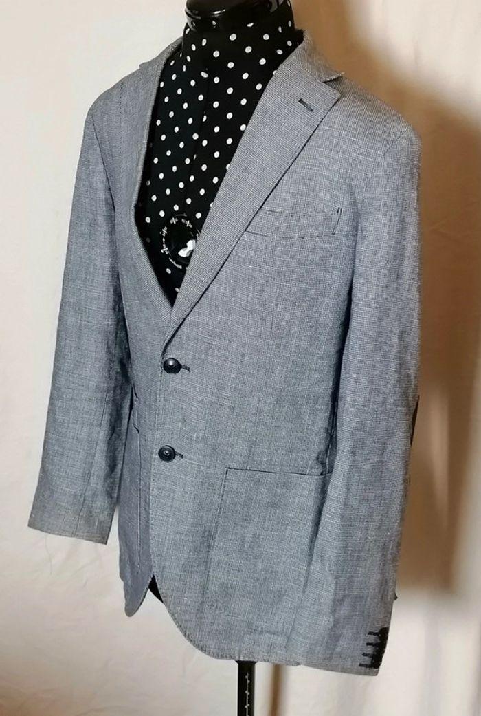 Veste de costume / blazer en lin marine et blanc taille 46 Kos'Son - photo numéro 3