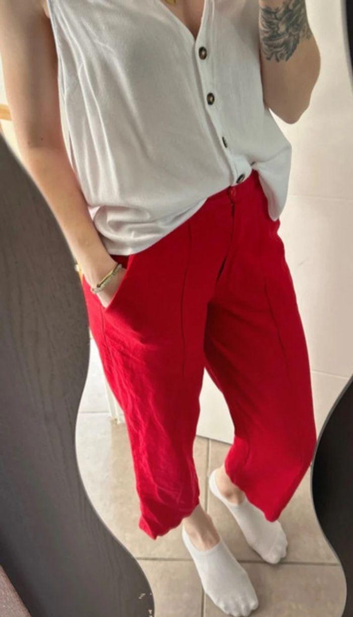 Pantalon légé rouge taille haute - photo numéro 1