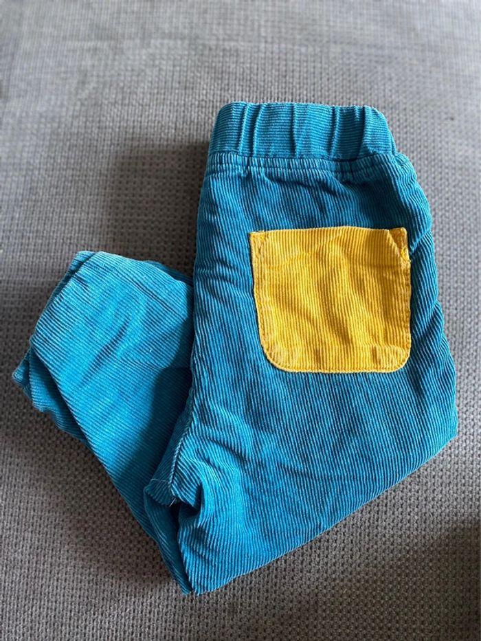 Pantalon velours côtelé bleu canard - photo numéro 2