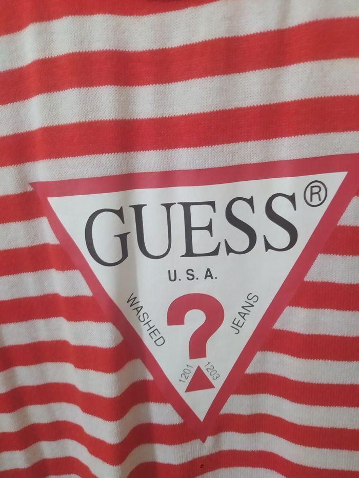 Pull Guess femme rouge et blanc rayé taille 36 - photo numéro 2