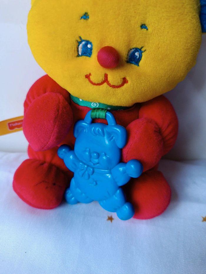 1998 Fisher Price doudou peluche plush ours ourson chat cat multicolore rouge bleu jaune anneau - photo numéro 7