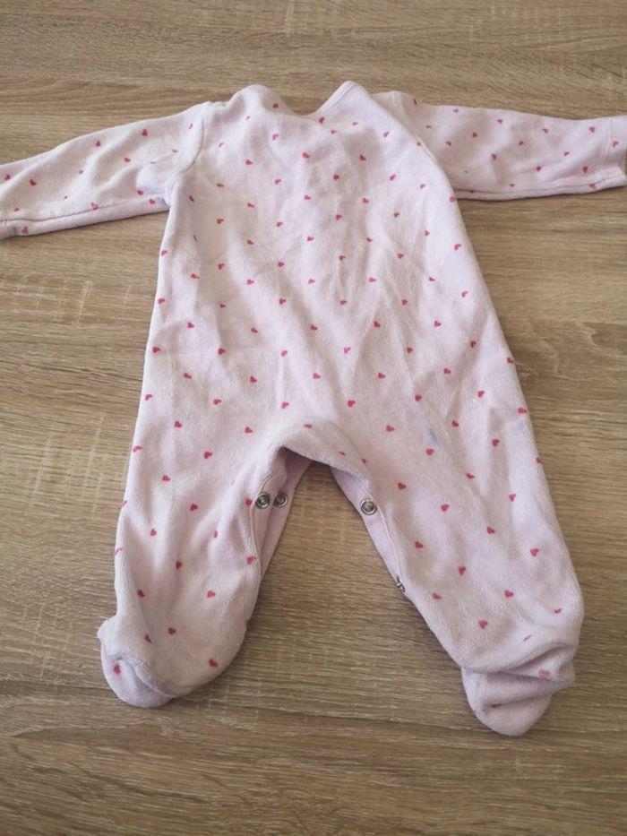 Pyjama velour Bébé 1 mois rose cœurs - photo numéro 5