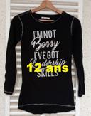 Tee shirt manche longue noir écriture argenté brillante et paillettes U Essentiel Taille 12 ans