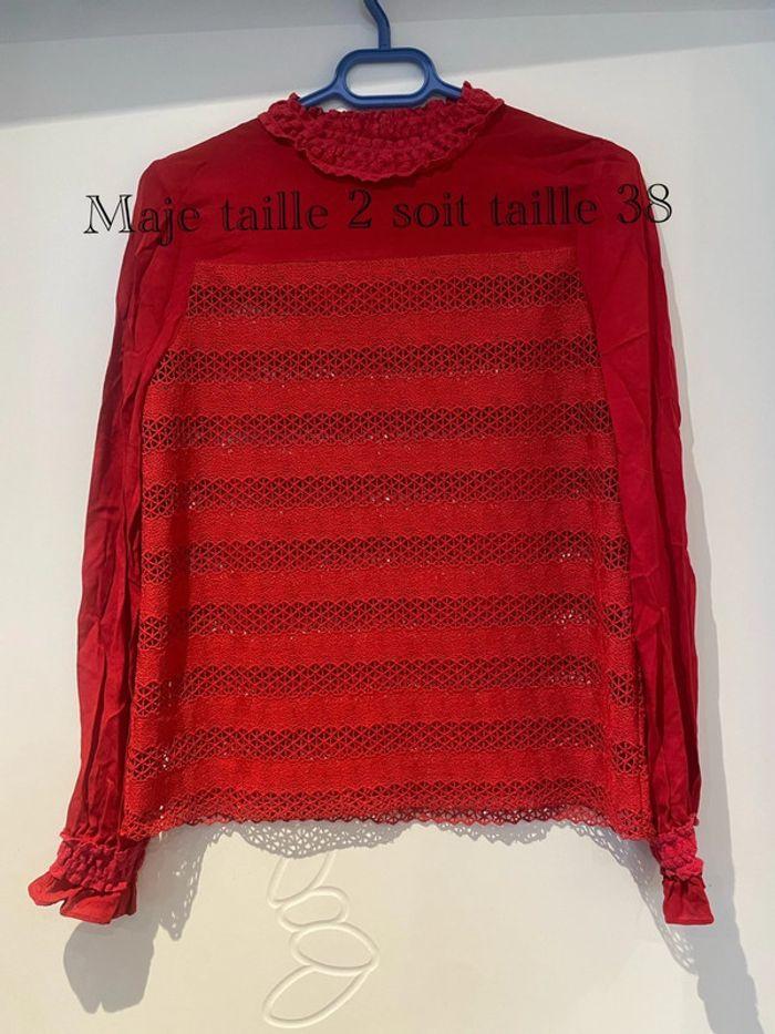 Blouse rouge à manches longues dentelle crochet et voile Maje taille 2 soit taille 38 - photo numéro 1