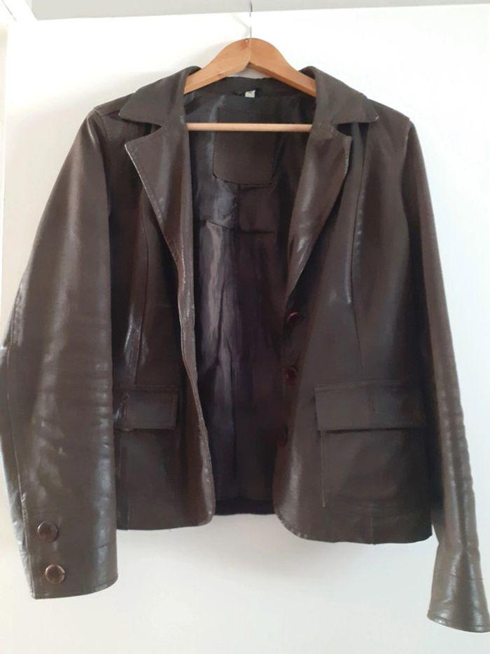 Veste cintrée cuir marron - photo numéro 3