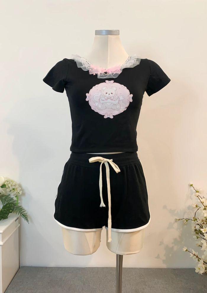 T-shirt Top Cute Kawaii Black Lolita Little Bear Cosplay - photo numéro 1