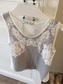 Top zara TS Blanc ET gris