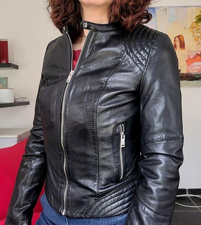 Blouson cuir noir motard Naf Naf 36 - photo numéro 3