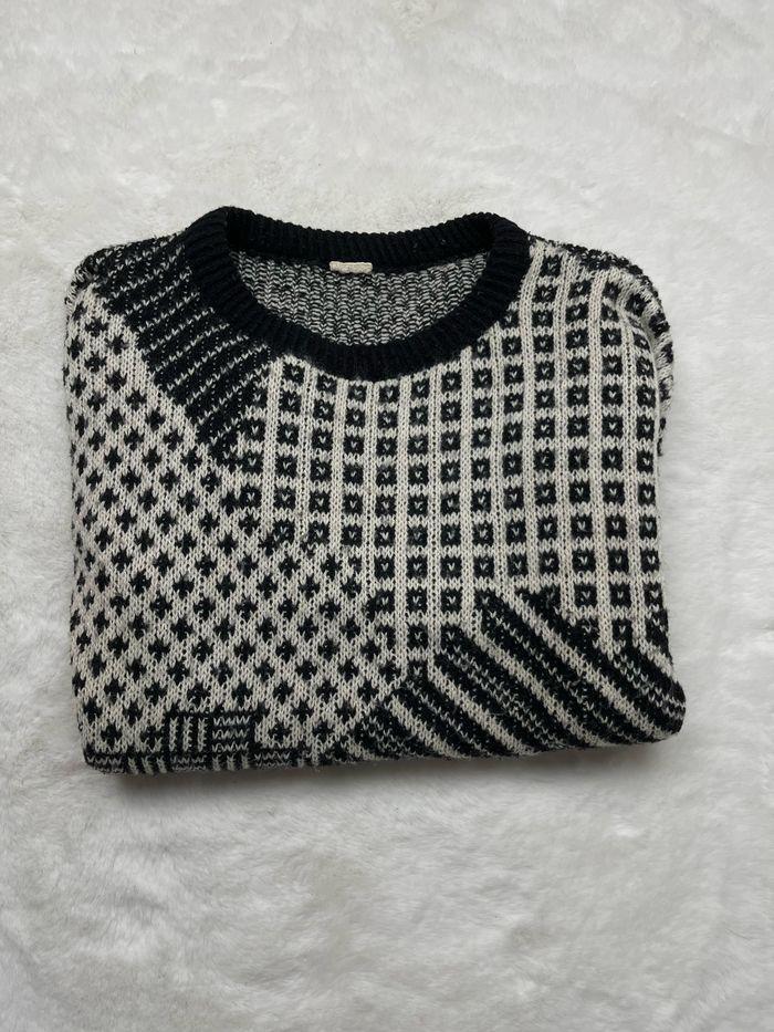 Pull avec motif vintage en laine blanc et noir taille M - photo numéro 5