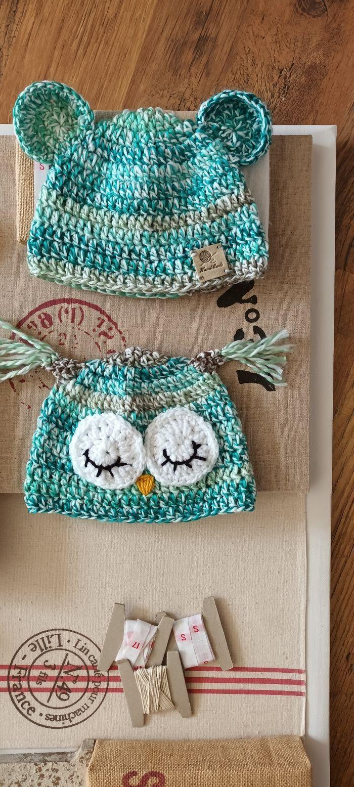 Lot 2 bonnets bébé  hibou 🦉et ourson