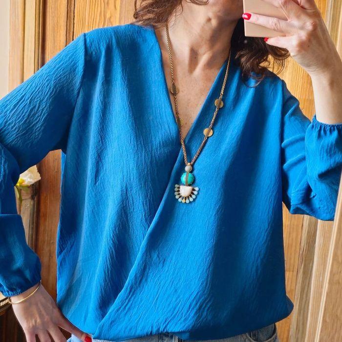 Blouse fluide vintage Made in France bleu - photo numéro 1