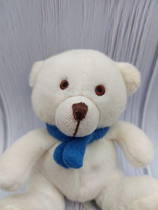 Peluche doudou ours blanc écharpe bleue TEMPS L POUR UNICEF 15 cm assis - photo numéro 5