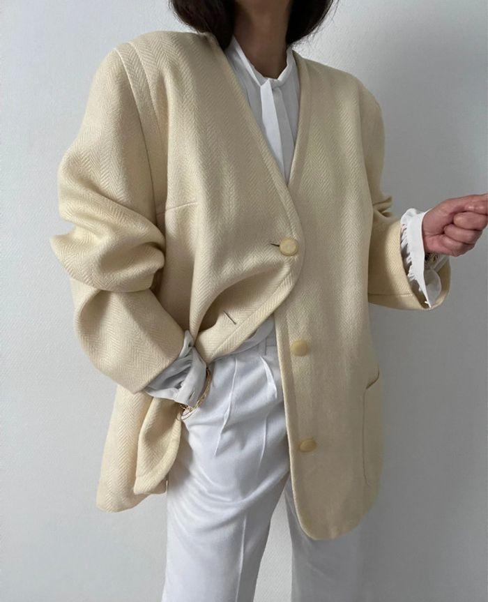 Oversized blazer crème 100% laine - photo numéro 10