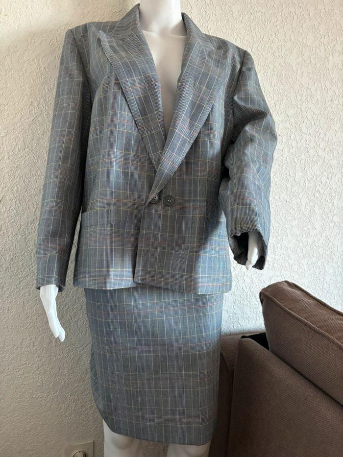 Ensemble tailleur blazer jupe gris carreaux vintage 70s Weinberg taille L/40 - photo numéro 1