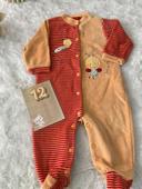 Pyjama grenouillere dors-bien velours Tissaia rouge orange abricot neuf 12 mois 1 an