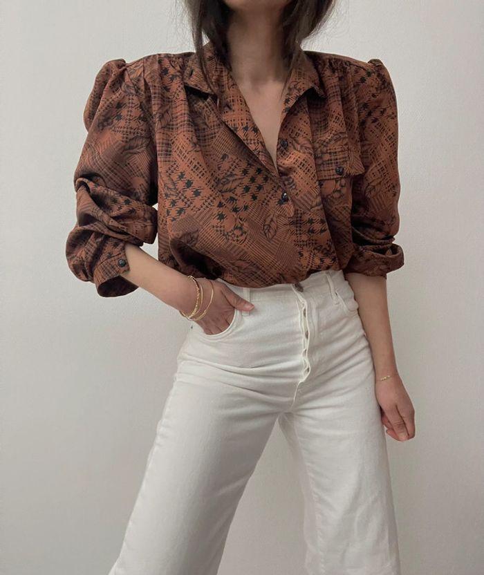 Blouse ample marron à fleur 45% soie - photo numéro 15