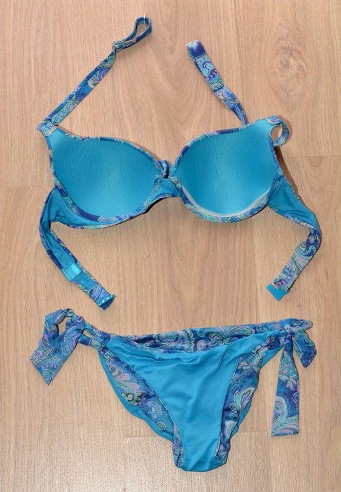 ensemble de maillot de bain 2 pièces bleu clair motif floral taille M bonnet D - photo numéro 4