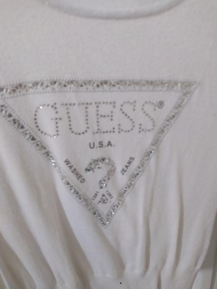 Pull femme taille 36 Guess blanc avec strass - photo numéro 2