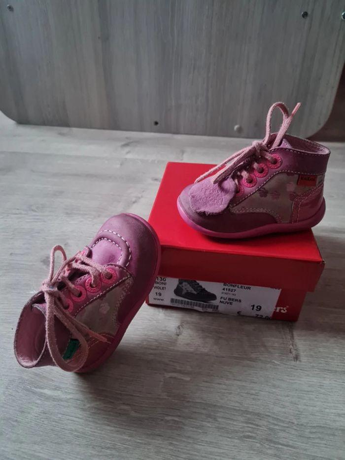 Chaussure fille #kickers #19 #rose #bottine #brillant #fluo #fleur #lacet - photo numéro 1