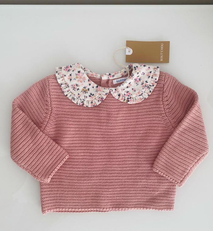 Pull rose col impression fleuri - taille 6 mois - photo numéro 1