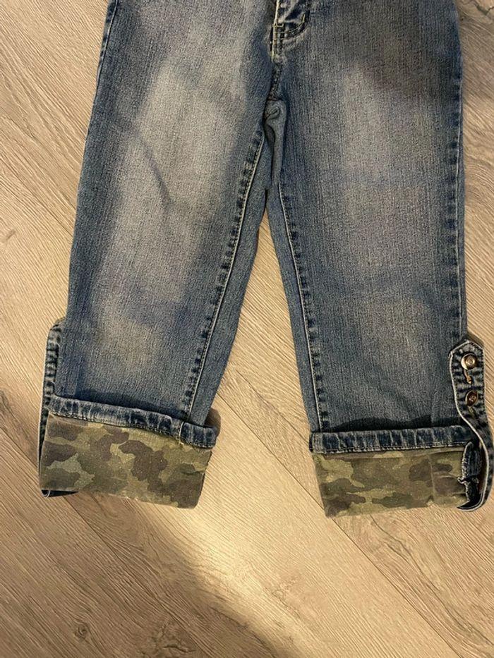 Pantacourt en jean bleu revers kaki militaire bas taille haute taille 10 ans - photo numéro 3