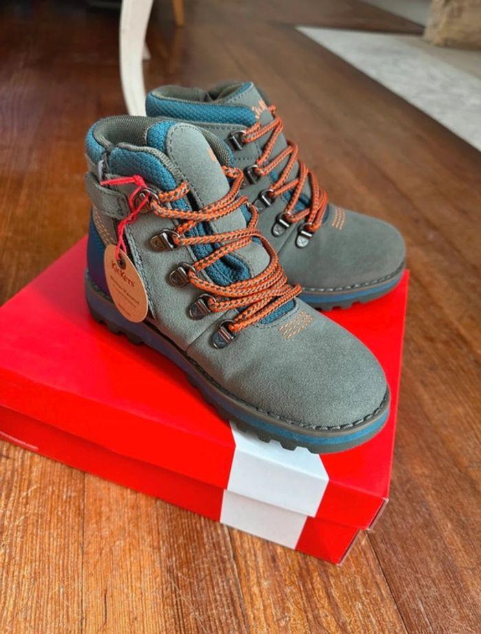 NEUF Chaussures hautes de sport marche randonnée Kickers Kicknature kaki orange 31 - photo numéro 2