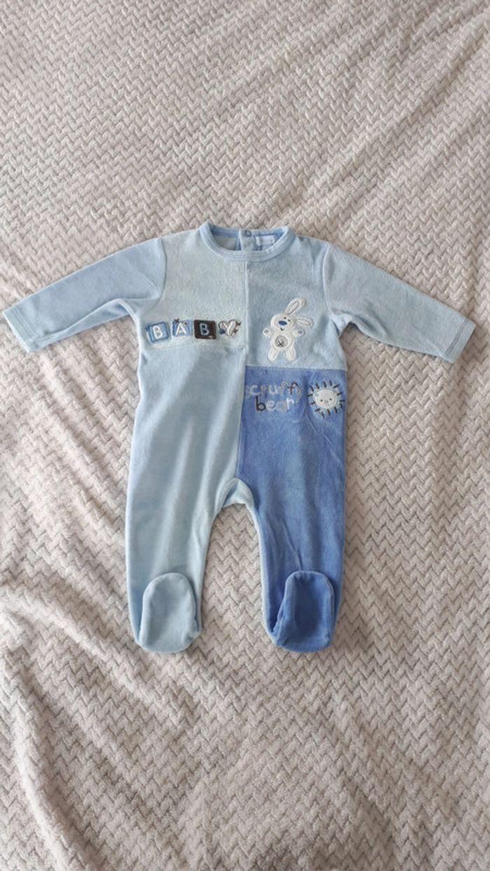 Pyjama velours bleu clair Tex Baby 6 mois comme neuf - photo numéro 1