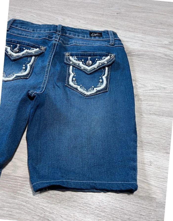 🩳 Short vintage brodé en jean Earl Jean Bleu Taille XS 🩳 - photo numéro 9