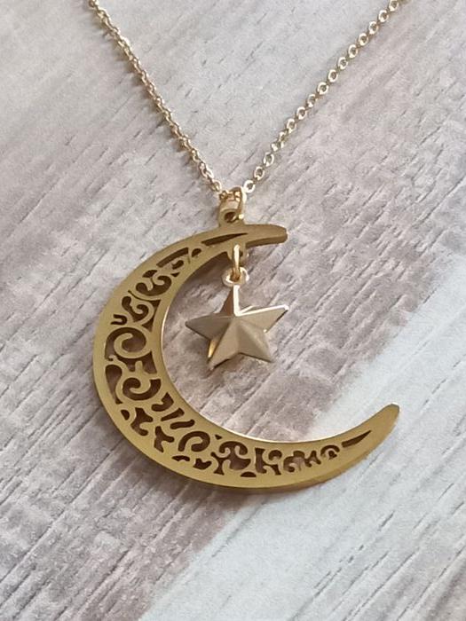 Collier doré quart de lune et étoile - photo numéro 1