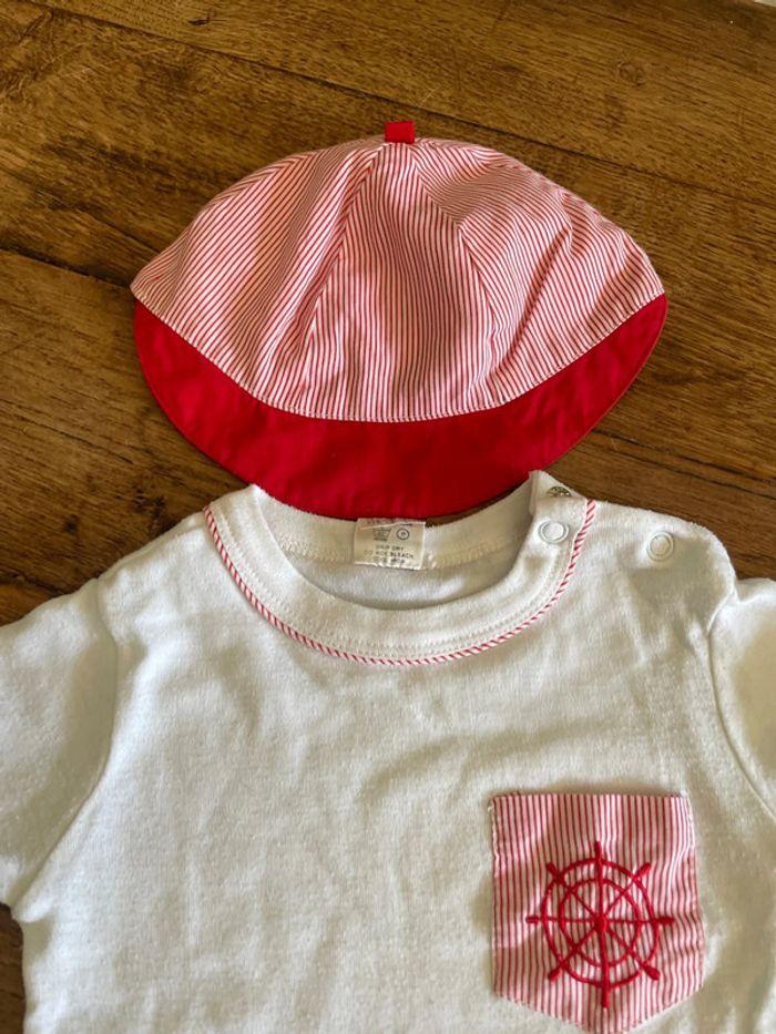 Tenue rouge et blanche petit garçon 9 mois marin bateau ensemble casquette été - photo numéro 2