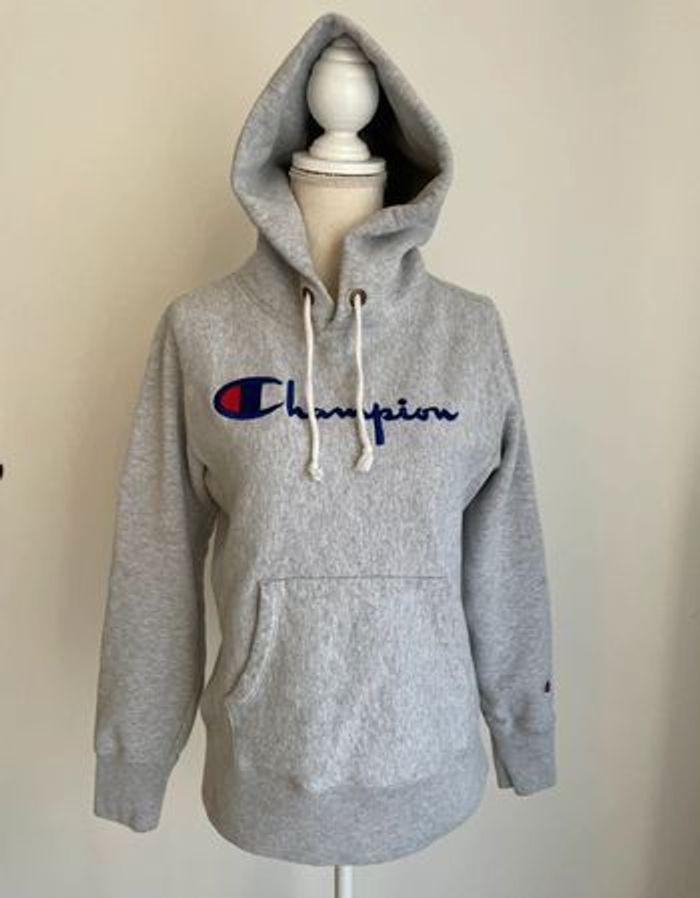 Pull à capuche vintage Champion gris taille S/36 - photo numéro 1