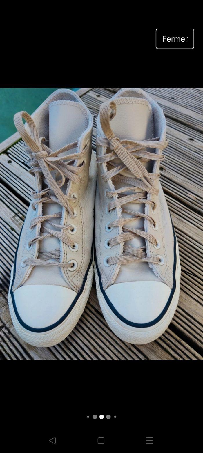 Converses fourrées beige crème cuir pointure 40 25,5cm - photo numéro 8