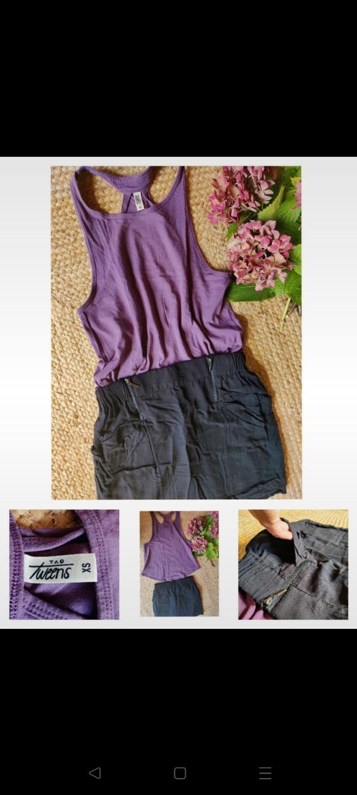 Ensemble Jupe noire Cache cache débardeur asymétrique violet TAO taille 34 XS - photo numéro 1