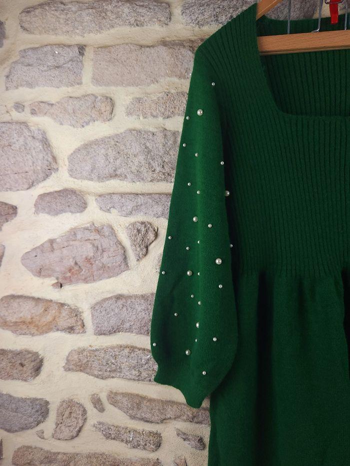 Robe pull en tricot col carré perlées vert Femme taille 52 marque Asos 🍬 - photo numéro 2