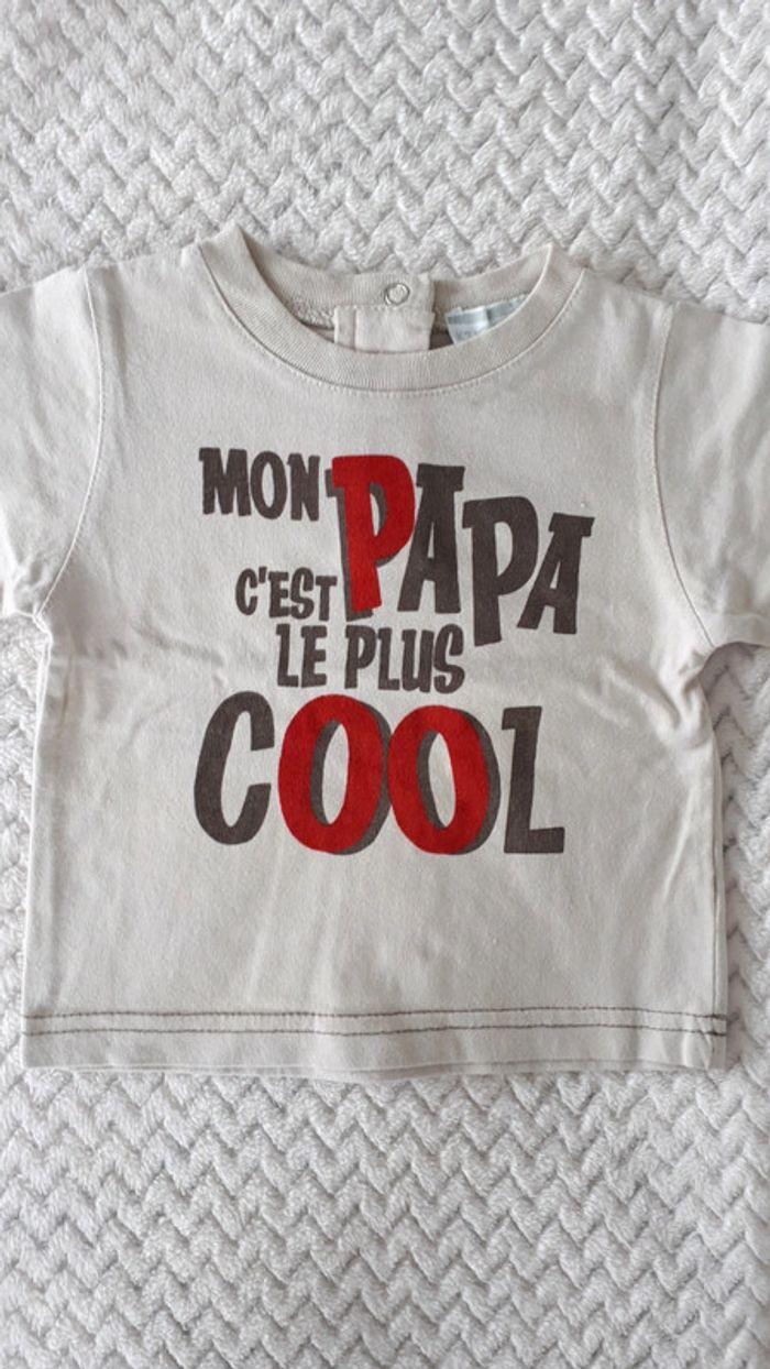 T-shirt manches longues beige "mon papa c'est le plus cool" Kimbaloo 6 mois - photo numéro 2